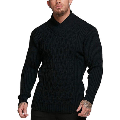 Men's sweater - Cable knit pattern - High neck - Slim fit