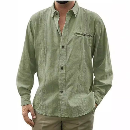 Men's Shirt – 100% Linen – Relaxed Fit – Long-Sleeved – Chest Pocket with Button