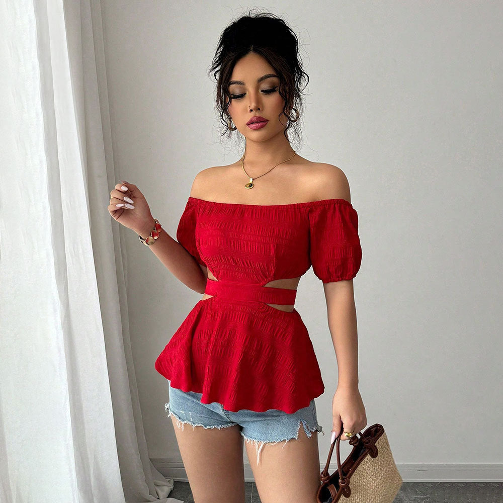 Women's Crop Top – Off-Shoulder – Short Sleeve – Crossed Waist – Breathable Design