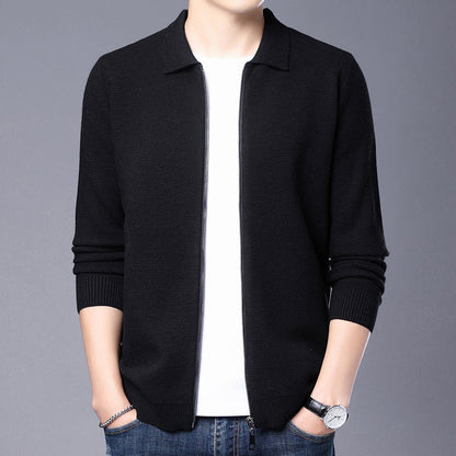 Men's Cardigan – Slim Fit – Wool – Zipper Closure – Classic Collar – Ribbed Edge