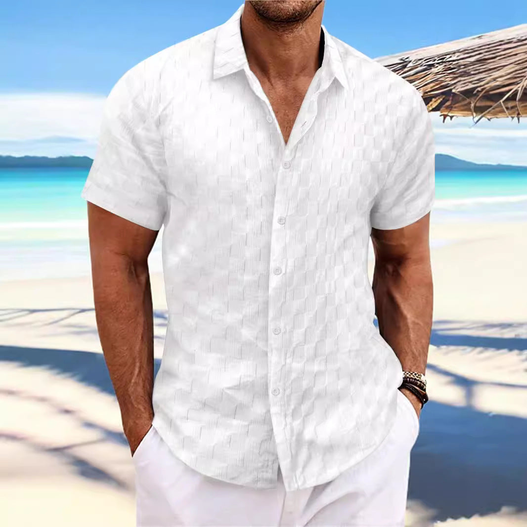 Men's Shirt – Regular Fit – Short Sleeve – Textured Weave – Breathable Blend