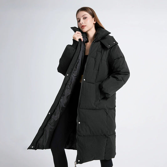 Women’s Puffer Coat - Quilted Insulated - Longline Oversized - High Collar Hood