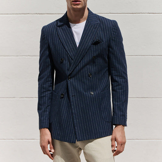 Men's Blazer – Tailored Fit – Wool Fabric – Double-Breasted – Striped Business Look
