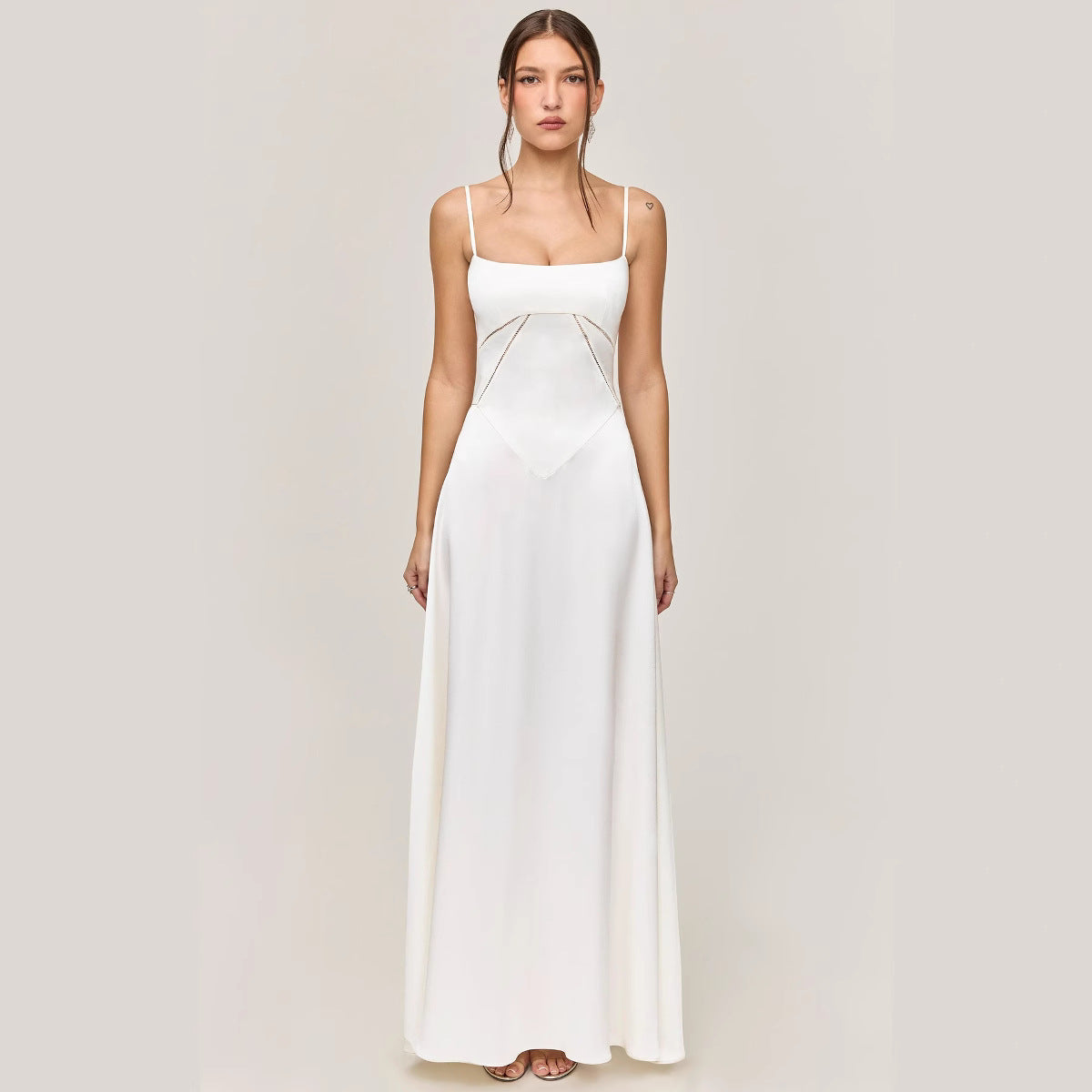 Women's Midi Dress – Slim Fit – A-line Shape – Spaghetti Straps – Lace Panel