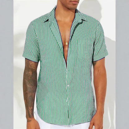 Men's Shirt – Relaxed Fit – Short Sleeves – Striped – Breathable Design