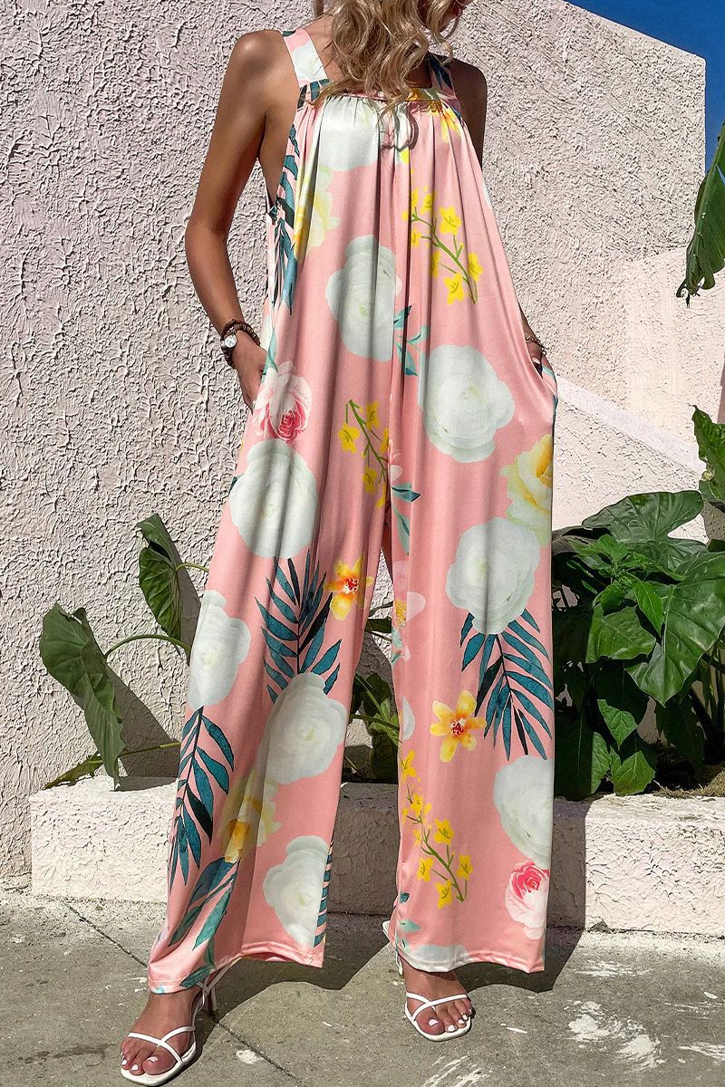 Dame Jumpsuit – Løs Pasform – Brede Ben – Ærmeløs – Let og Åndbar – Printet