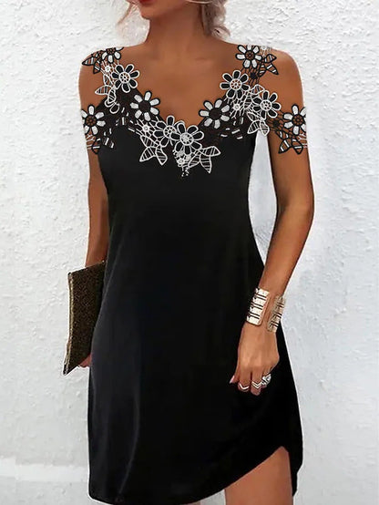 Dress for Women – Slim Fit Evening Dress – V-Neck – Embroidered Lace – Sleeveless