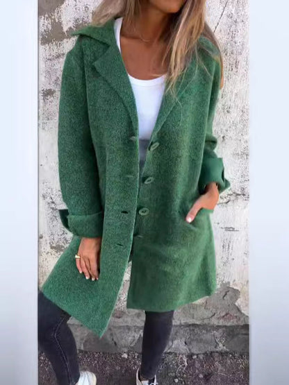 Women's Coat – Mid-Length – Relaxed Fit – Wool Look – Single-Breasted with Lapels