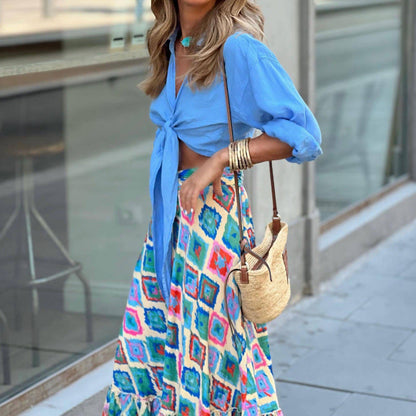 Women's Skirt – Ankle Length – Flared Fit – Checkered Print – Breathable Light Quality