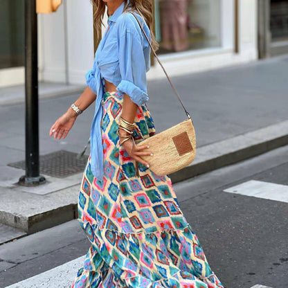 Women's Skirt – Ankle Length – Flared Fit – Checkered Print – Breathable Light Quality