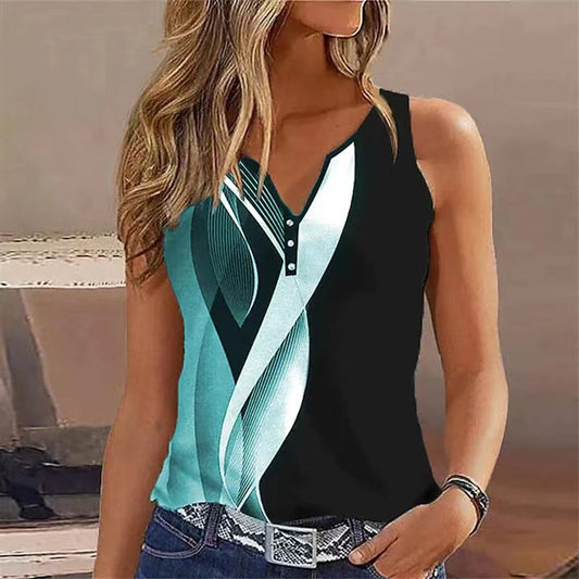 Women's Sleeveless Top – V-Neck – Relaxed Fit – Button Details – Soft and Breathable
