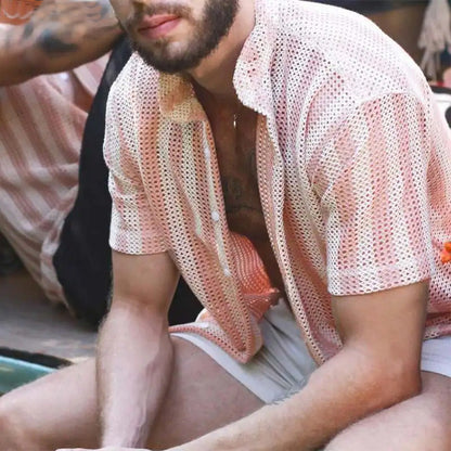 Men's Shirt in Mesh – Relaxed Fit – Short Sleeves – Light and Breathable – Button Closure