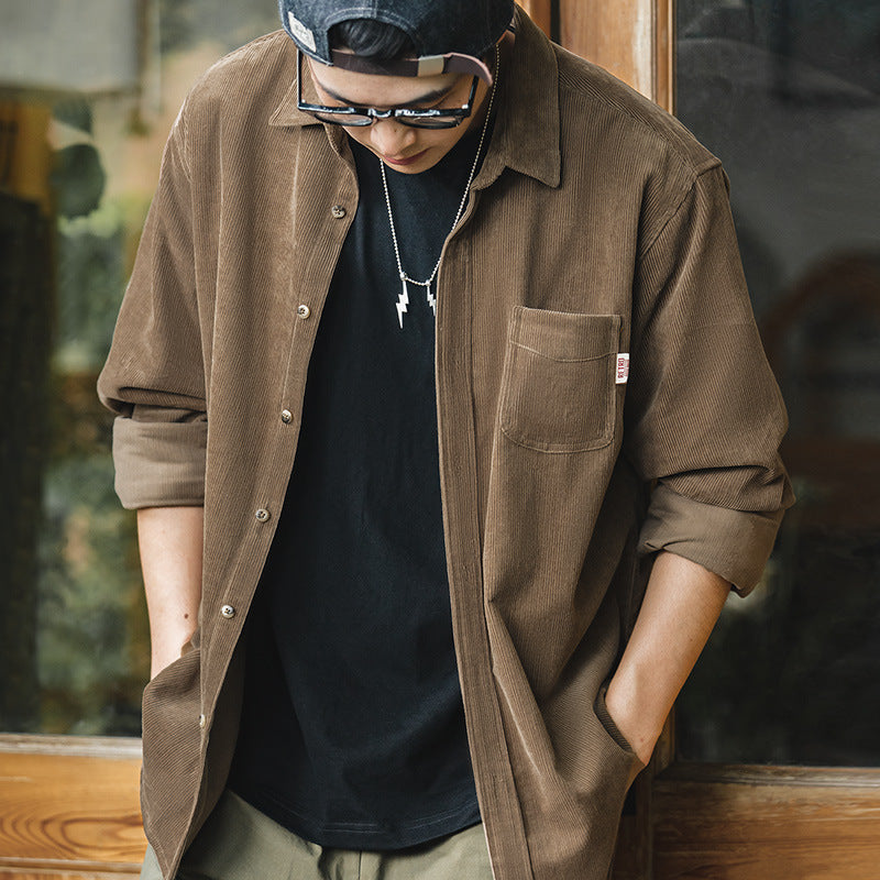 Men's Corduroy Shirt - Long Sleeve Button-Up - Casual Streetwear