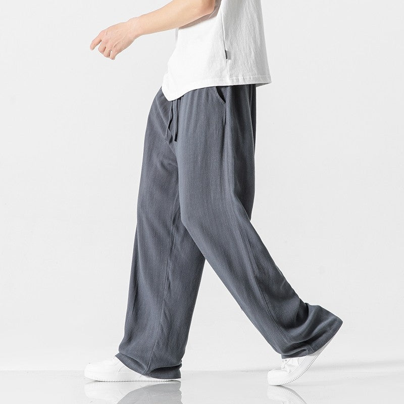 Men's Trousers – Linen Blend – Loose Fit – Full Length – Drawstring Closure