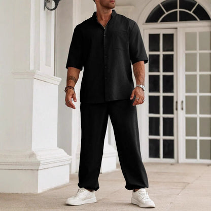 Men's Set – Relaxed Fit – Short-Sleeved Shirt and Pants – Breathable Fabric Set