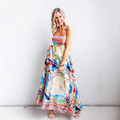Dame Sundress – A-line Pasform – Let Bomuldsblanding – Spaghetti Stropper – Fuld Længde