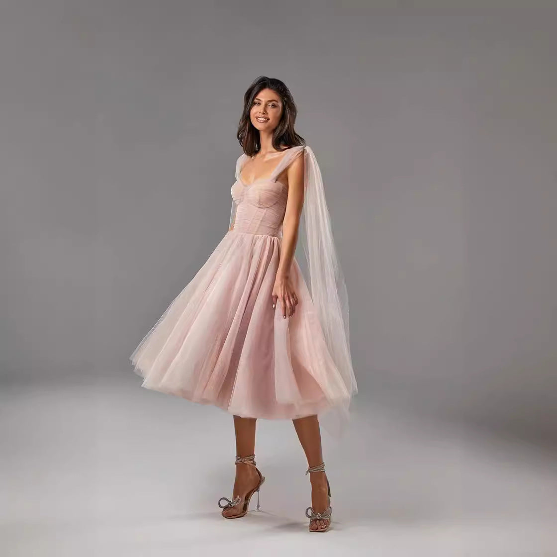 Dress for Women – A-line Cut – Backless – Mid-length – Slightly Sheer Detail