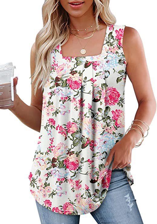Women Vest Top – Relaxed Fit – Floral Print – Square Neck – Breathable Blend