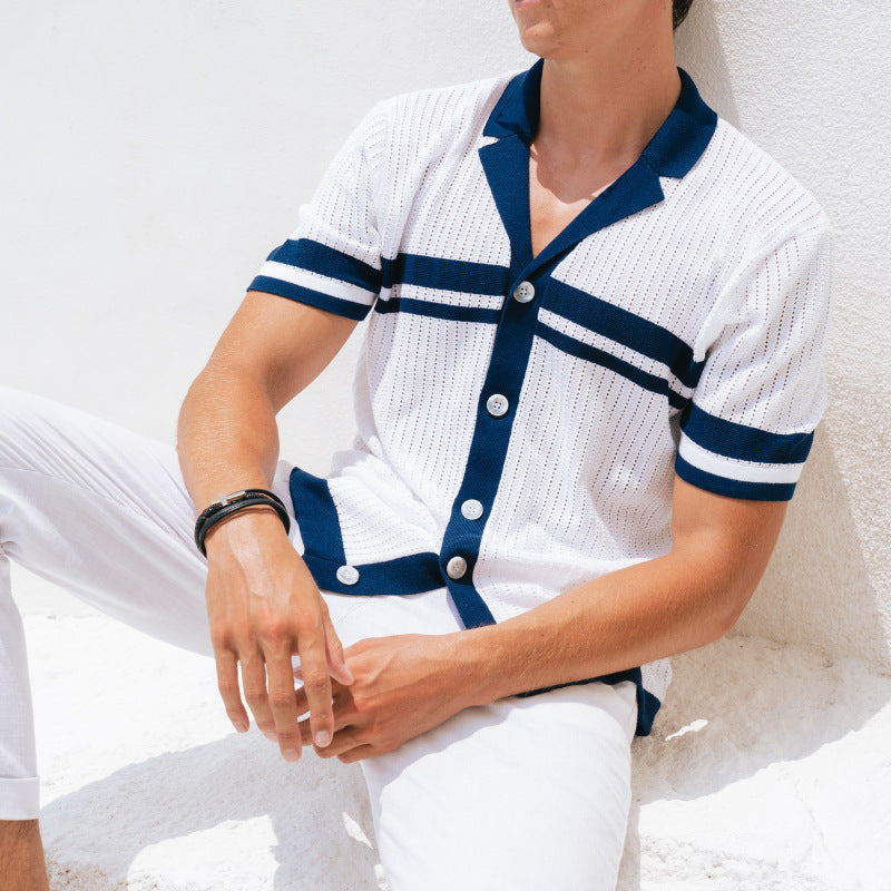 Herre poloshirt – regular fit – kort ærme – åndbar blød strik – retro detaljer