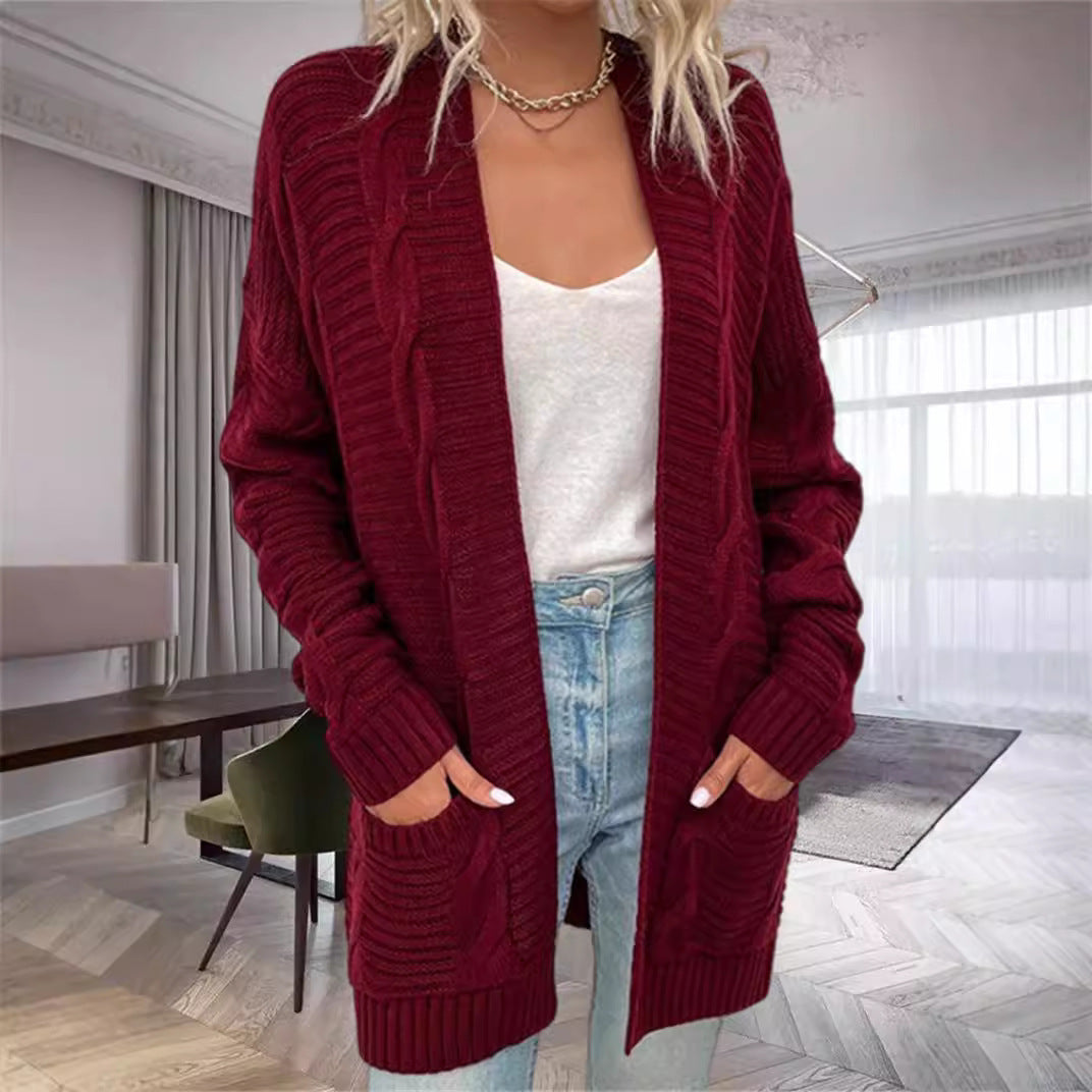 Women's Cardigan – Oversize Fit – Chunky Knit – Open Front – Pockets – Wool Blend