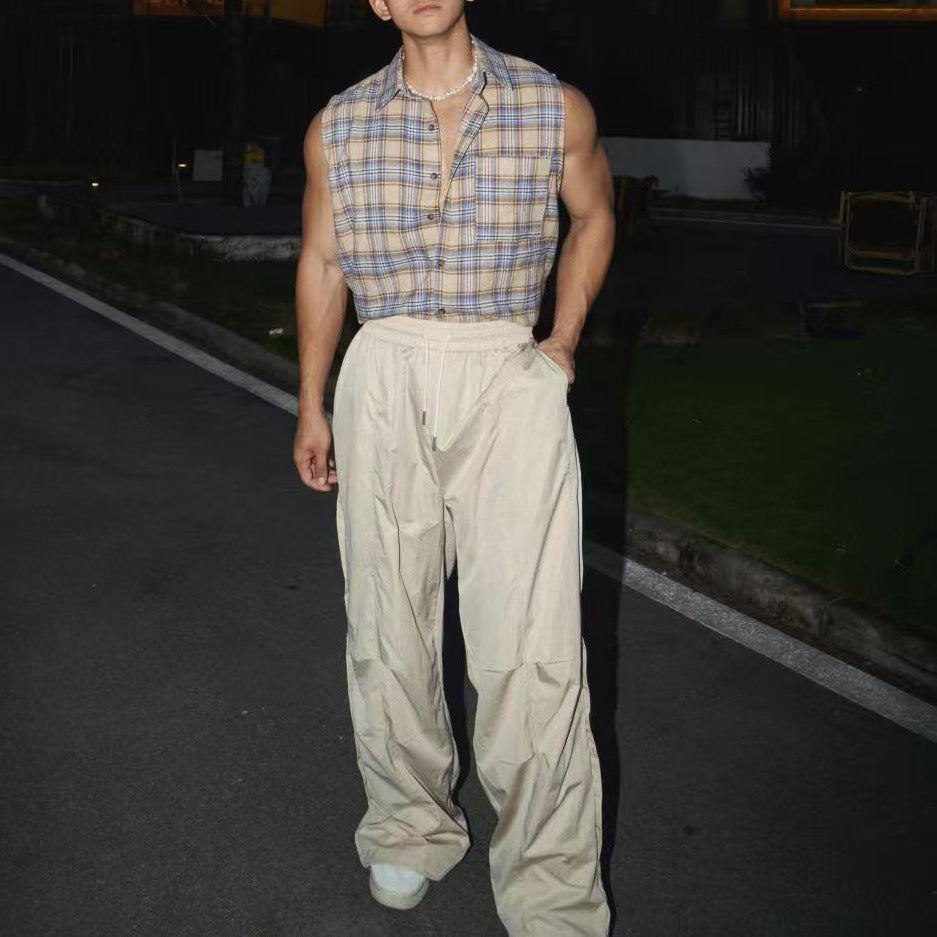 Men's Sleeveless Shirt – Loose Fit – Lightweight Cotton – Button Closure – Checked Casual