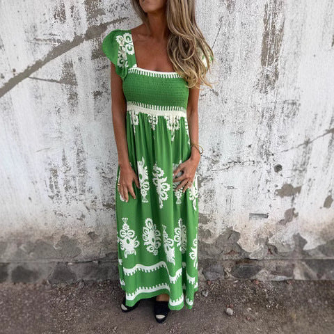 Dress for Women – Maxi Dress – Smocked Bodice – Ruched Sleeves – Natural Fibers – Loose Fit