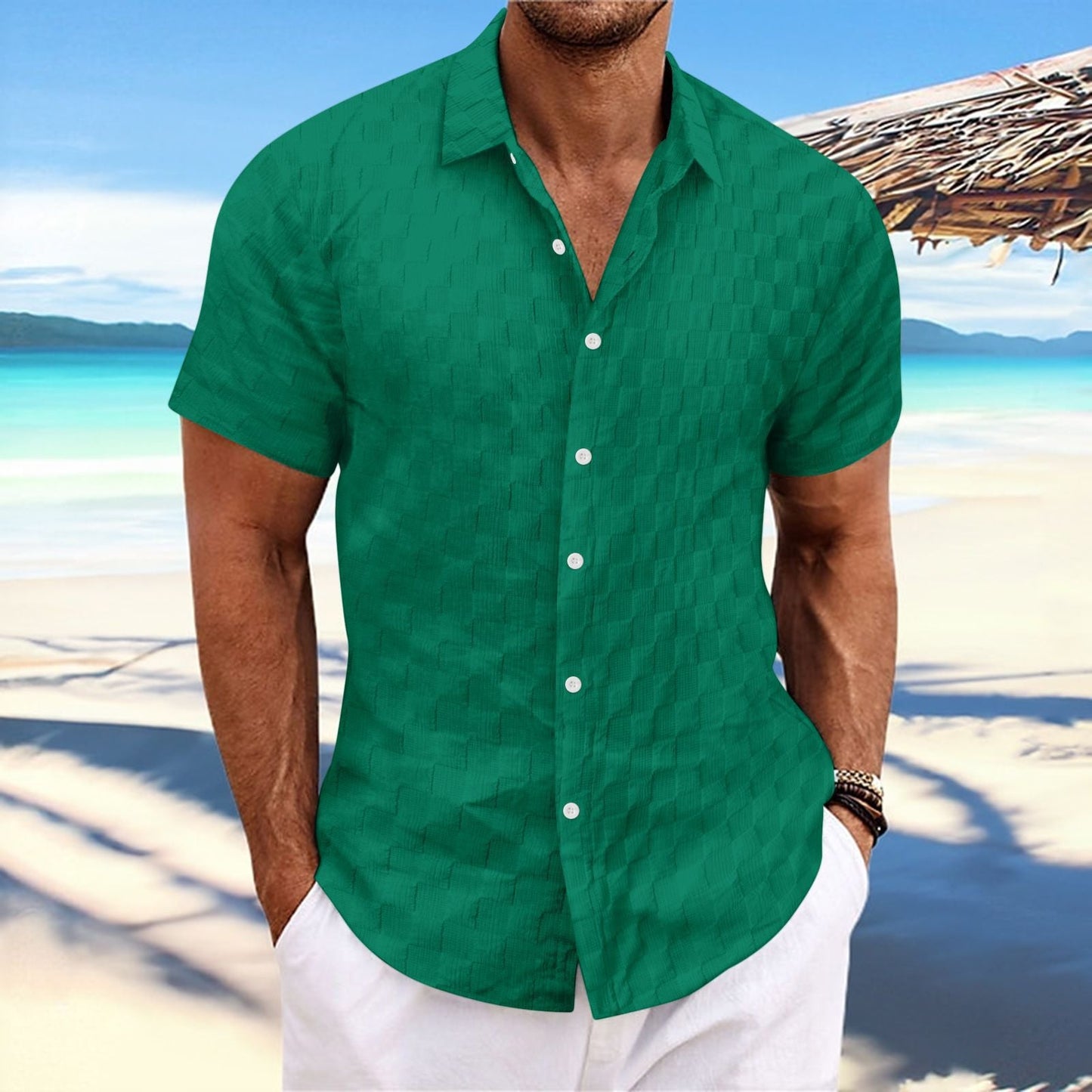 Men's Shirt – Regular Fit – Short Sleeve – Textured Weave – Breathable Blend
