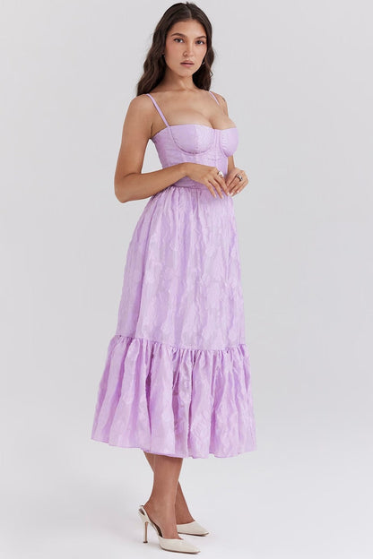 Women's Midi Dress – Fitted Bodice – Sleeveless – Sweetheart Neckline – Layered Skirt