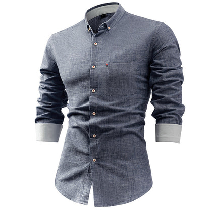 Men's Shirt – Slim Fit – Cotton Linen – Long Sleeves with Contrast Cuffs