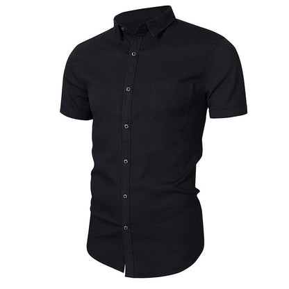 Men's Shirt with Short Sleeves – Slim Fit – Breathable Cotton – Chest Pocket – Button Closure