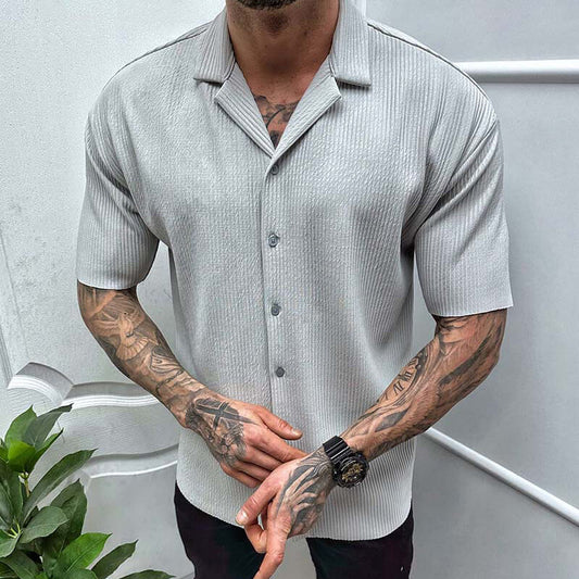 Men's Shirt with Short Sleeves – Regular Fit – Breathable Textured Fabric – Button Closure