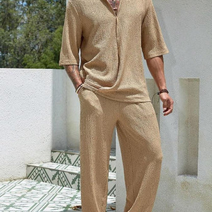 Men's Set with Shirt and Pants – Relaxed Fit – Natural Fibers – Elastic Waist