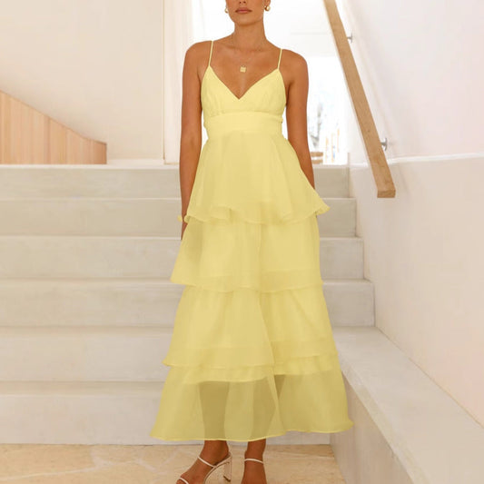 Dress for Women – Maxi Dress – Airy Cut – V-Neckline – Spaghetti Straps – Layered Ruffles