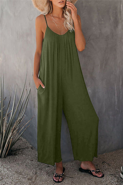 Women's Jumpsuit – Relaxed Fit – Spaghetti Straps – Breathable Lightweight Fabric – With Pockets – Full Length