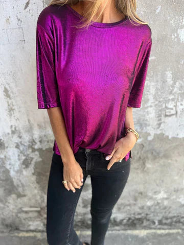 Women's Blouse – Relaxed Fit – Shiny Finish – Short Sleeve – Light and Breathable