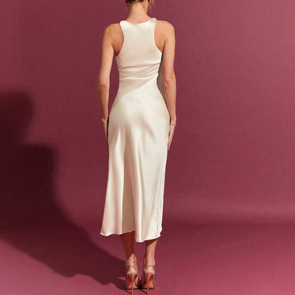 Dress for Women – Bodycon Fit – Midi Length – Sleeveless – Elegant Boat Neck