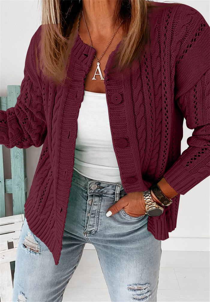 Women's Cardigan – Relaxed Fit – Wool Knit – Button Closure – Cable Knit Pattern
