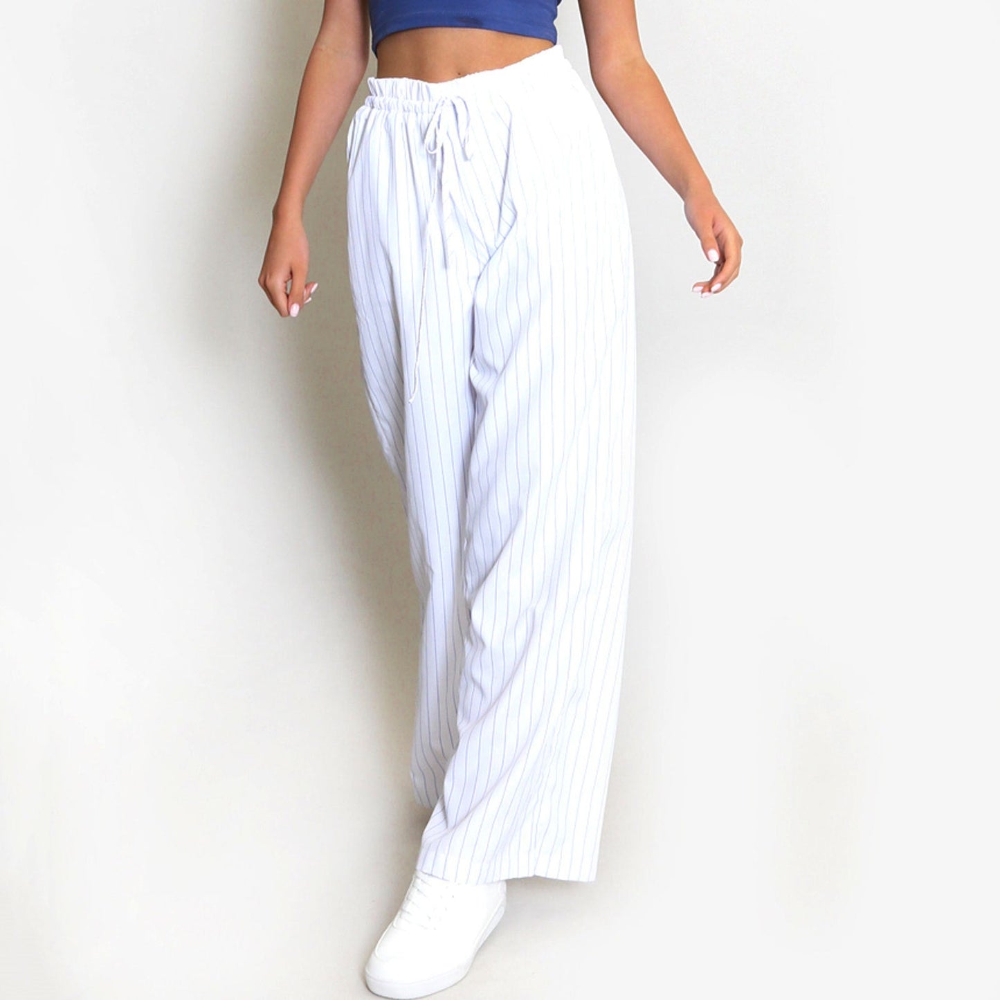 Women's Pants – Relaxed Fit – Wide Legs – Drawstring Waist – Pockets – Breathable Blend