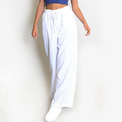 Women's Pants – Relaxed Fit – Wide Legs – Drawstring Waist – Pockets – Breathable Blend