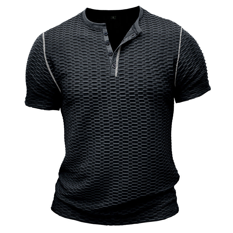 Men's Henley T-shirt – Slim Fit – Textured Design – Short Sleeves Casual Look