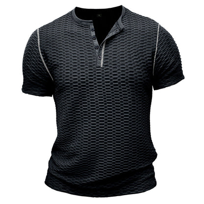 Men's Henley T-shirt – Slim Fit – Textured Design – Short Sleeves Casual Look