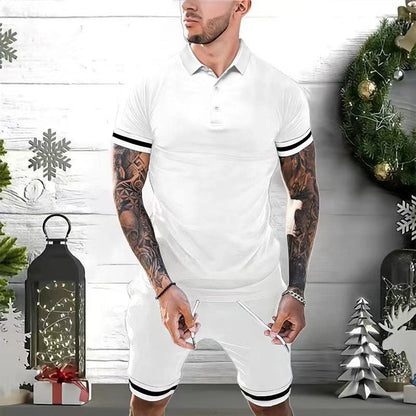 Men's Polo T-shirt – Slim Fit – Breathable Material – Short Sleeves – Sporty Stripes
