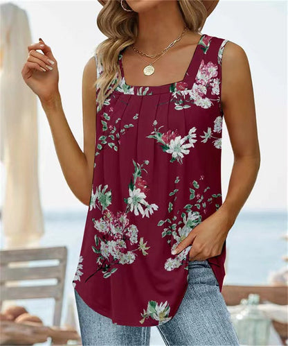 Women Vest Top – Relaxed Fit – Floral Print – Square Neck – Breathable Blend