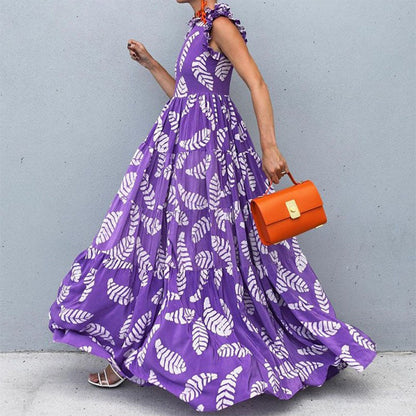 Dress for Women – Maxi Length – Sleeveless with Loose Fit – Ruched Details – Floral Print – Breathable Material
