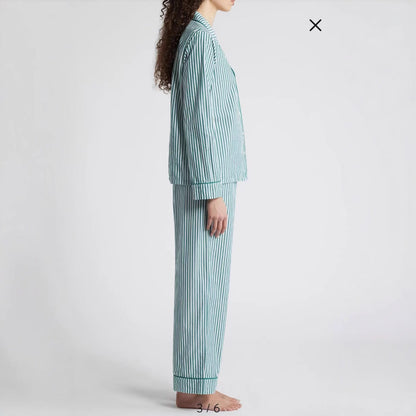 Dame Loungewear Sæt – Bomuldsblanding – Afslappet Pasform – Stribet – Knaplukning – Snøre i Taljen