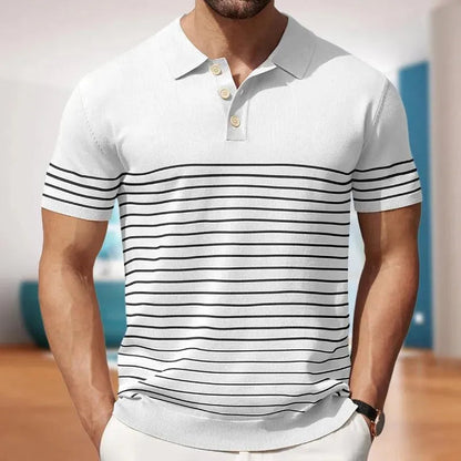 Men's Polo Shirt – Classic Fit – Soft Knit – Short Sleeves – Striped Design