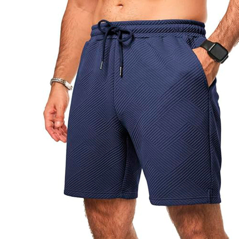 Men's Shorts – Loose Fit – Textured Zigzag Pattern – Drawstring Closure – Knee Length