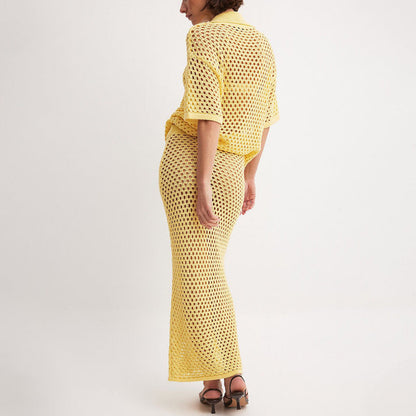 Women's Set with Skirt – Casual Fit – Soft Knit – Breathable Fishnet Design