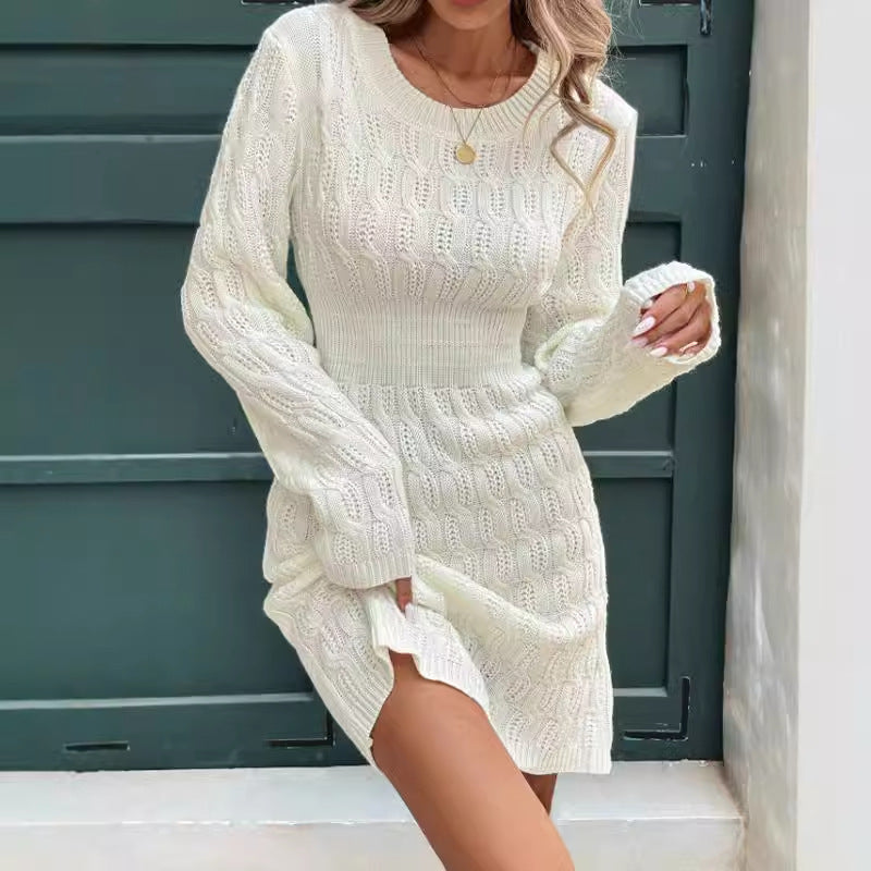 Dress for Women – Slim Fit Sweater Dress – Cable Knit – Long Sleeves – Ribbed Waist