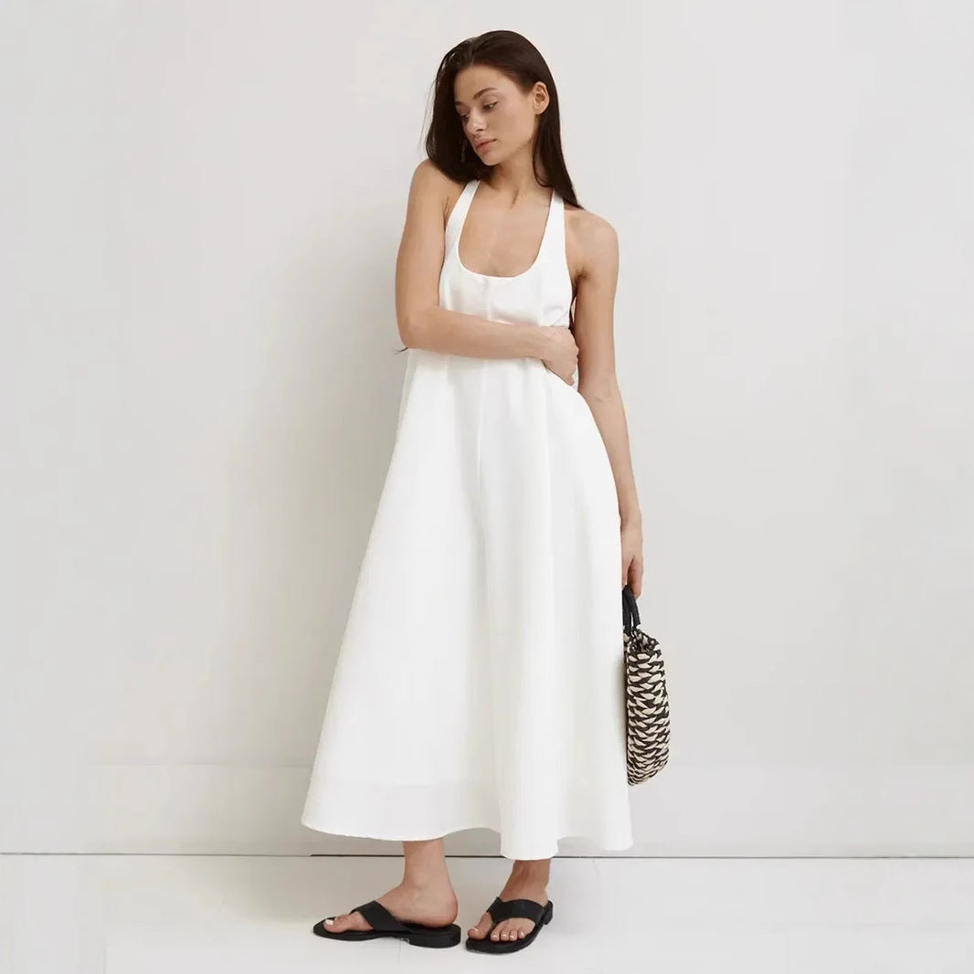 Women's Midi Dress – Sleeveless A-Line Fit – Halterneck – Soft Lightweight Material